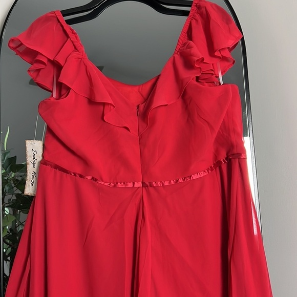 INDIGO ROSE 🌹 Floor Length Red Gown with Ruffle Neck and Short Sleeve NWT - Picture 5 of 9